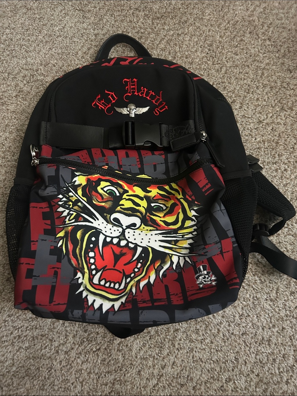 Ed Hardy Black Red Graphic Tiger Backpack